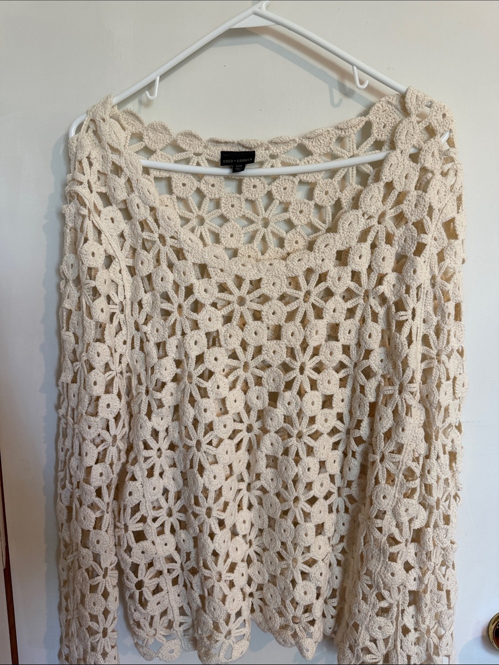 Coco + Carmen Open Crochet Cream Scoop-Neck Sweater